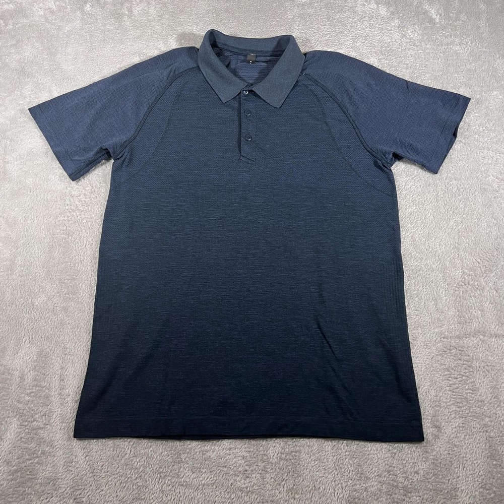 Lululemon Metal Vent Tech Shirt Mens Medium‎ Navy Blue Polo Golf Short Sleeve